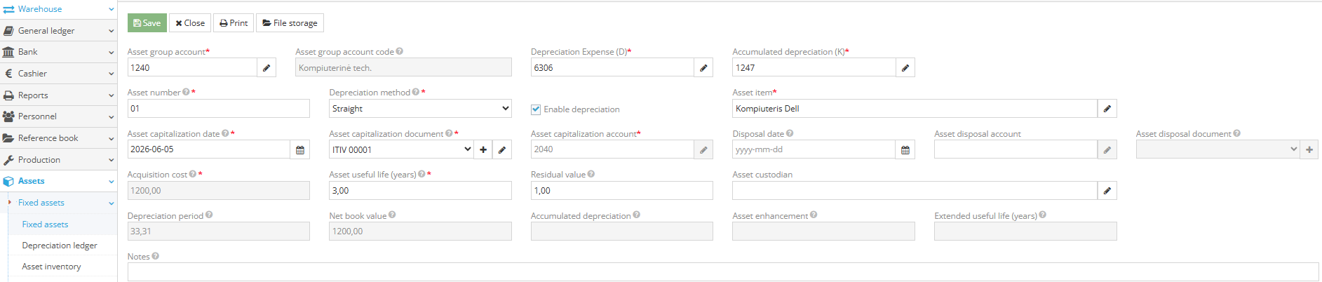 New fixed asset acquisition window